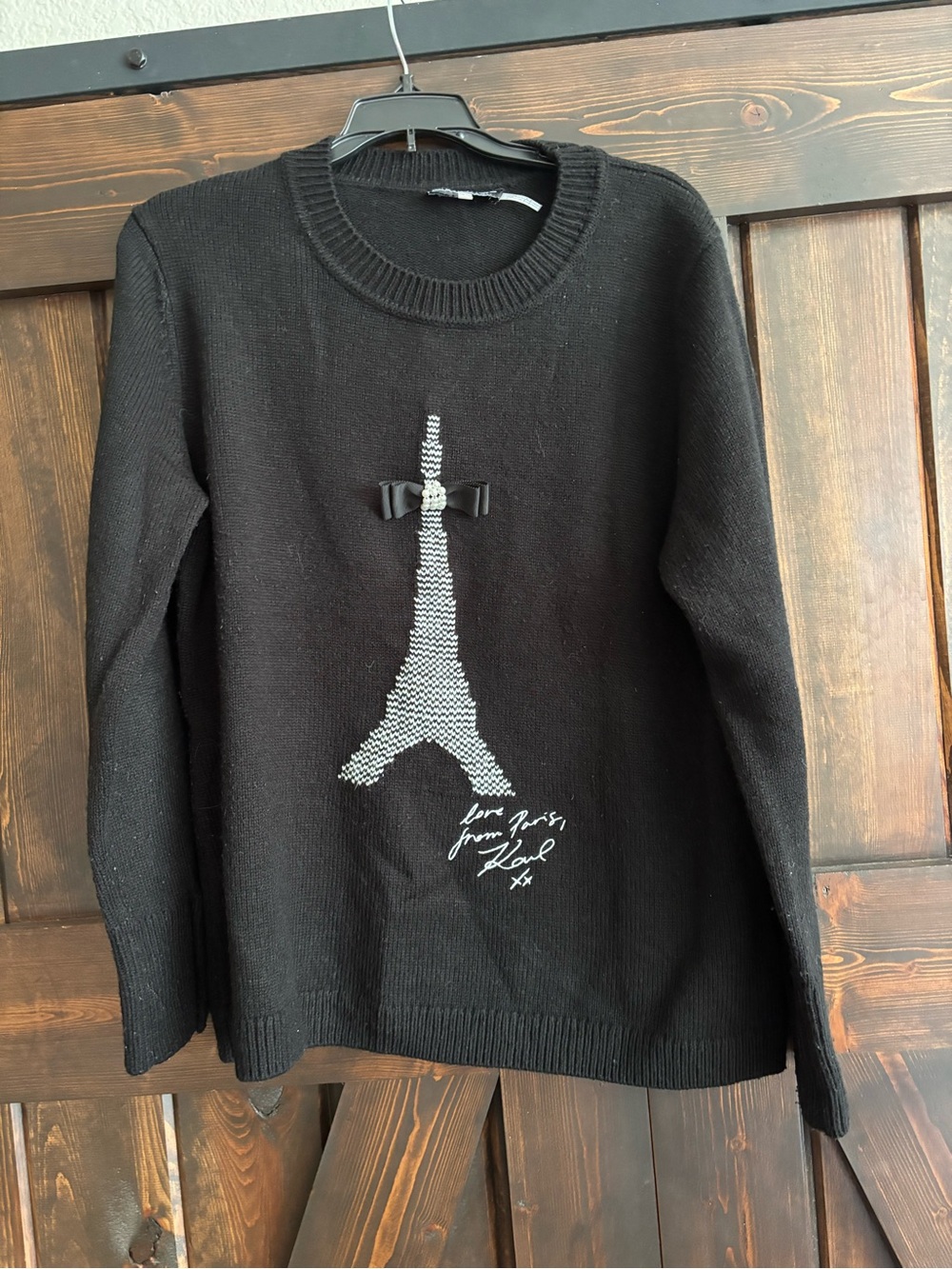 ❗️FINAL❗️Karl Lagerfeld Black Sweater with Crystal Eiffel Tower and Bow Large